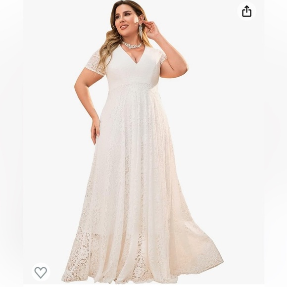 25. Wedding Floral Lace Maxi Dress Short Sleeve V Neck - Picture 1 of 16